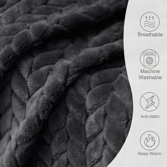 Dark Grey Knit Jacquard Weave Pattern Decorative Warm Flannel Couch Cozy Blanket - Picture 4 of 16